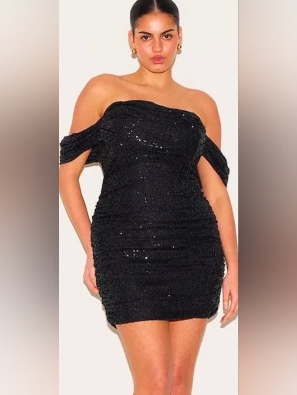 PrettyLittleThing Black Sequin Draped Mini Dress- Size 22